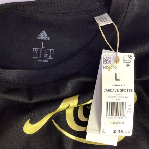 Adidas Black Candace GFX Ace Basketball T Shirt Tee Size L Short Sleeve NWT - Picture 5 of 8